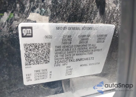 2022 Chevrolet Tahoe 2Wd High Country from USA, damaged, VIN 1GNSCTKL8NR346171